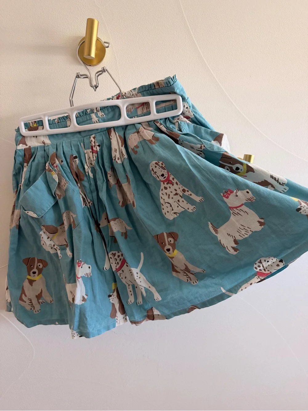 Mini Boden Teal Dog Print & Navy Bird Embroidered Girls Skirts